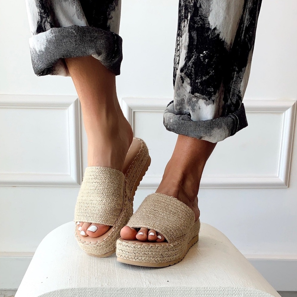 Matisse Rafia Del Mar Natural Rafia Platform Slide Sandals Sz: 8